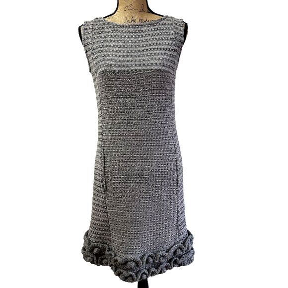 DIDIER PARAKIAN Women Grey Dress SZ M Wool Blend Knit Ruffle Bottom Jumper Italy - Picture 1 of 16